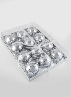 3in Round Silver Mercury Glass Plastic Ornament Ball, Set of 12