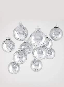 3in Round Silver Mercury Glass Plastic Ornament Ball, Set of 12