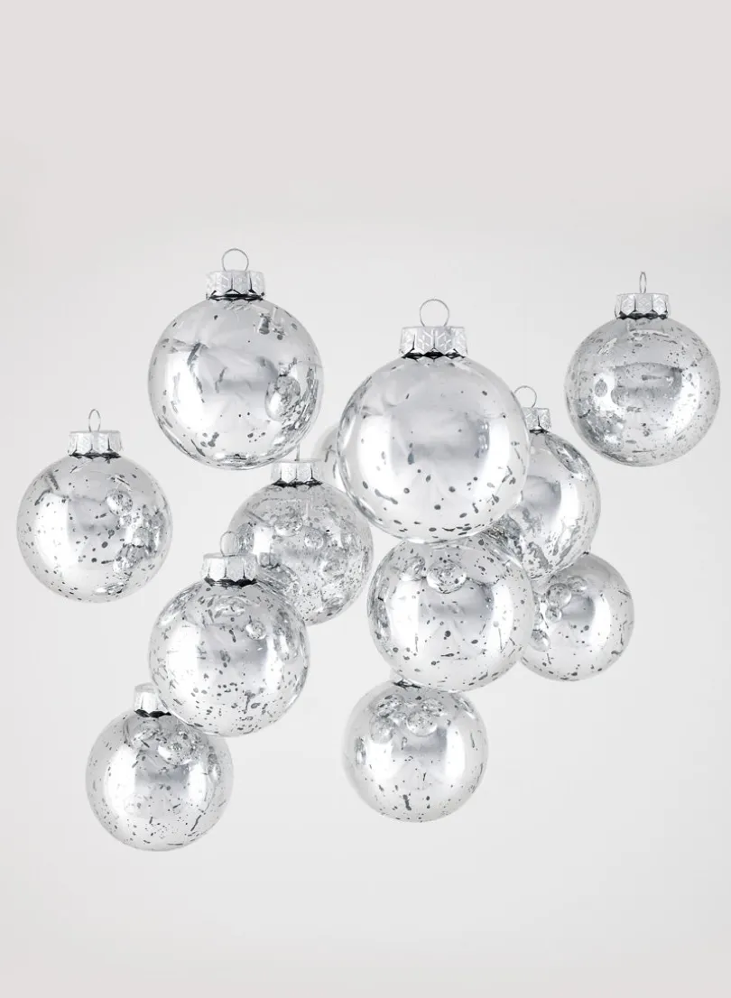 3in Round Silver Mercury Glass Plastic Ornament Ball, Set of 12