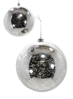 4.75in Round Silver Mercury Glass Plastic Ornament Ball (120mm), Set of 2