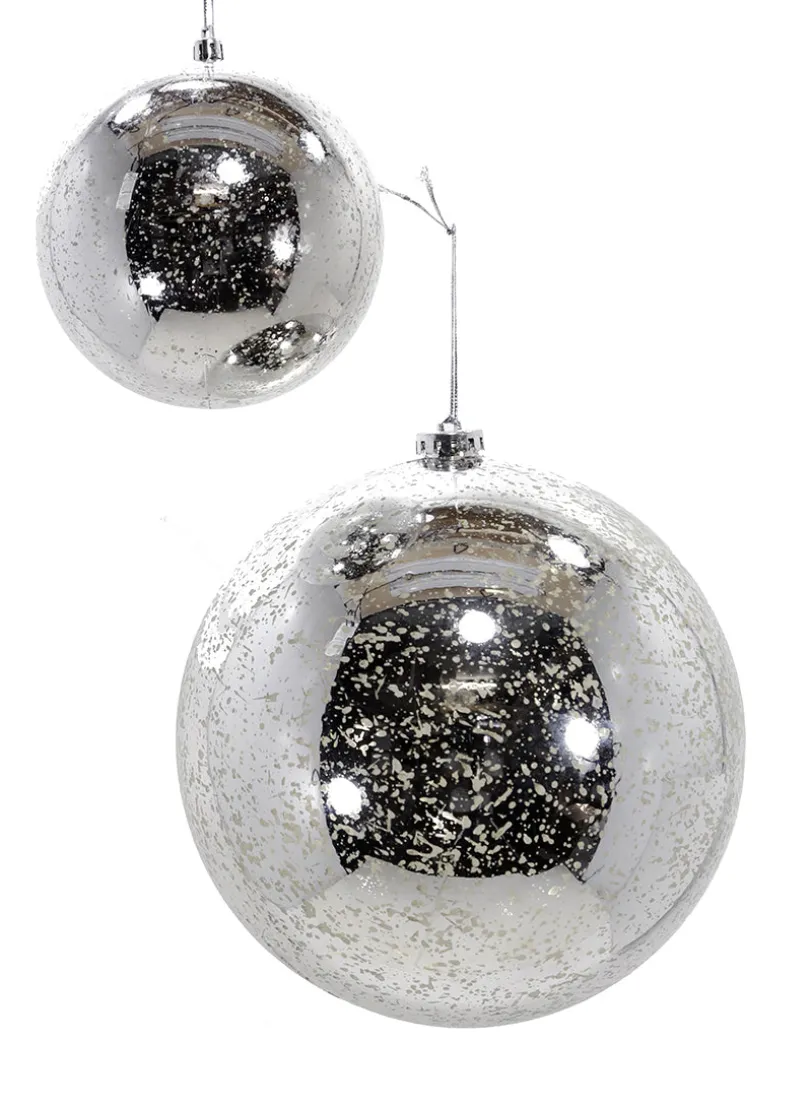 4.75in Round Silver Mercury Glass Plastic Ornament Ball (120mm), Set of 2