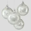 4in Round Sugared Silver Glass Ball Ornament, Set of 4