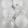 5in Round White Plastic Ornament Assortment, Set of 6