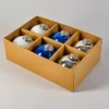 3in Round White Silver & Blue Plastic Ornament Balls with Silver Hook, Set of 6