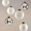 4in Round White & Silver Vintage Glass Ornaments, Set of 6