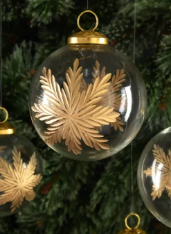 4in Round Zidane Gold Flake Clear Glass Ornament, Set of 4