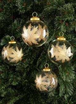4in Round Zidane Gold Flake Clear Glass Ornament, Set of 4