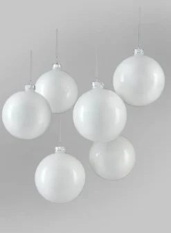 4in Shiny White Glass Ball Ornament, Set of 6