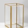 8in Square Beveled Glass Gold Hurricane