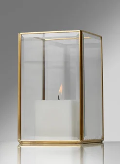 8in Square Beveled Glass Gold Hurricane