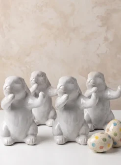 6.5in Tall Aged White Porcelain Rabbit, Set of 4