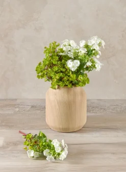 6in Tall Ajisai Natural Wood Look Ceramic Deco Vase