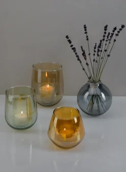 3.75in Tall Almaria Amber Luster Glass Holder, Set of 2