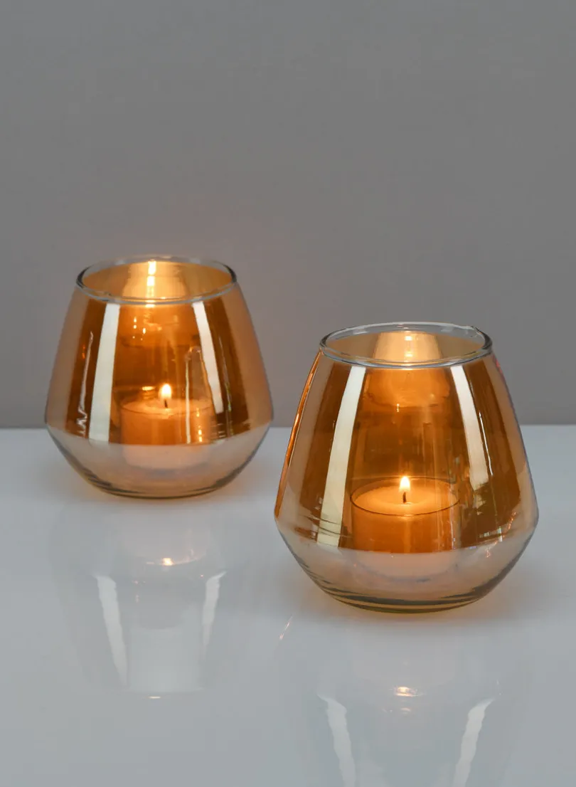 3.75in Tall Almaria Amber Luster Glass Holder, Set of 2