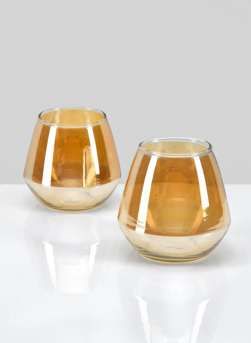 3.75in Tall Almaria Amber Luster Glass Holder, Set of 2
