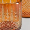 4in Tall Almira Palm Amber Cut Work Cylinder Glass Candleholder