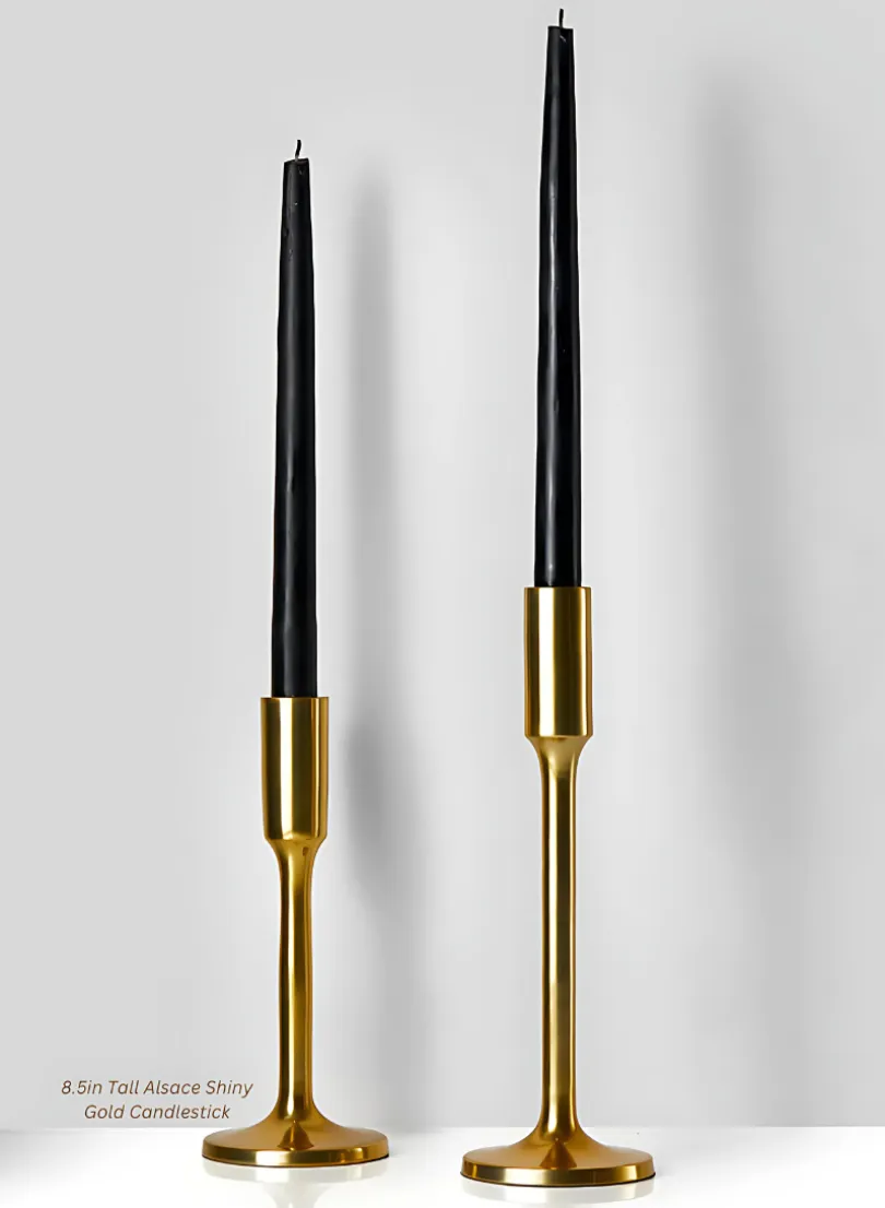 8.5in Tall Alsace Shiny Gold Candlestick