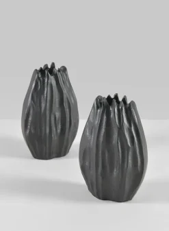 5in Tall Aluminum Cosmos Black Bark Look Mini Vase, Set of 2