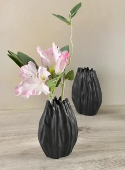 5in Tall Aluminum Cosmos Black Bark Look Mini Vase, Set of 2