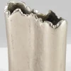 6in Tall Aluminum Elongated Iris Silver Tone Vase