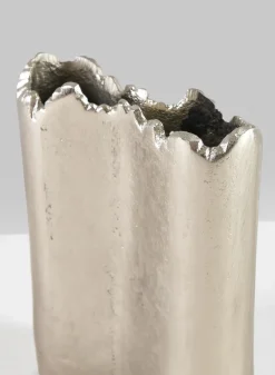 6in Tall Aluminum Elongated Iris Silver Tone Vase