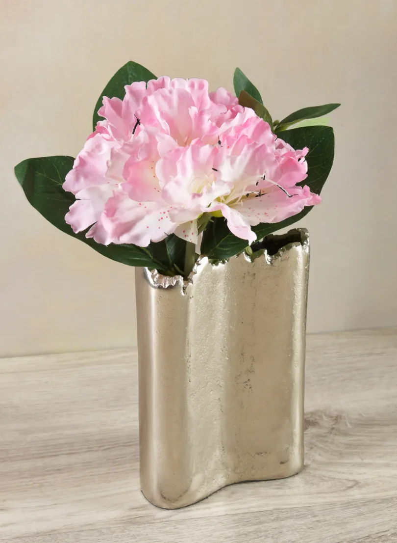 6in Tall Aluminum Elongated Iris Silver Tone Vase