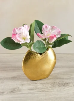 5in Tall Aluminum Iris Gold Circular Vase