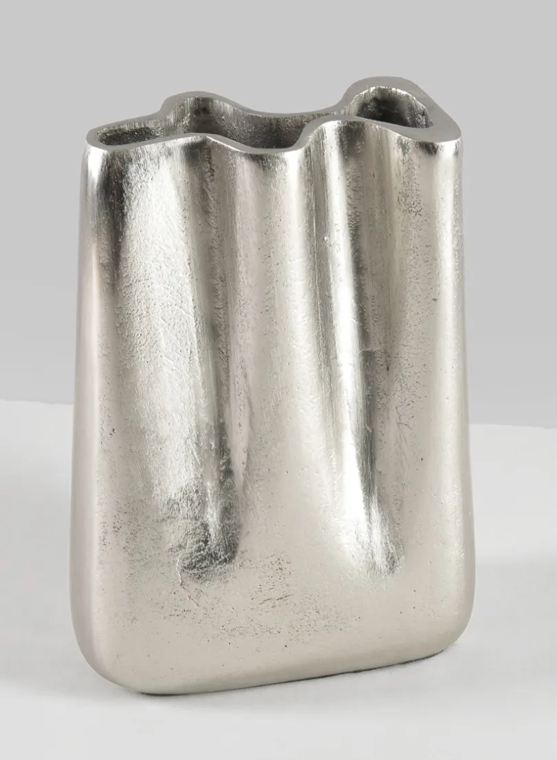 8in Tall Aluminum Marseilles Silver Narrow Wave Vase