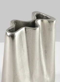 8in Tall Aluminum Marseilles Silver Narrow Wave Vase