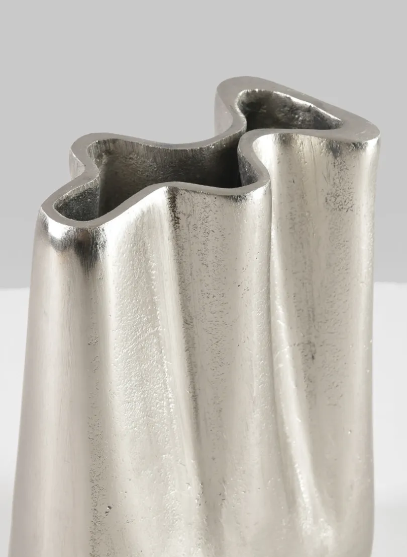 8in Tall Aluminum Marseilles Silver Narrow Wave Vase