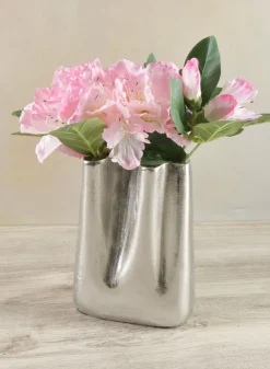 8in Tall Aluminum Marseilles Silver Narrow Wave Vase