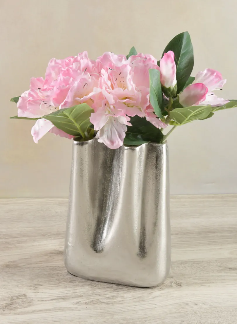 8in Tall Aluminum Marseilles Silver Narrow Wave Vase
