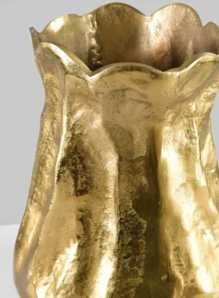 14.5in Tall Aluminum Versailles Scalloped Brushed Gold Vase