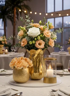 14.5in Tall Aluminum Versailles Scalloped Brushed Gold Vase