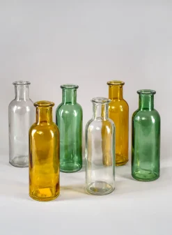 6.5in Tall Amber Glass Bottle Bud Vases, Set of 6