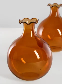 5in Tall Amber Iris Ball Glass Vase, Set of 2