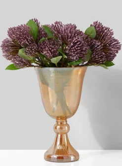 10in Tall Amber Luster Glass Pedestal Vase