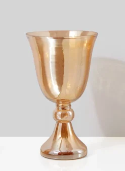 10in Tall Amber Luster Glass Pedestal Vase