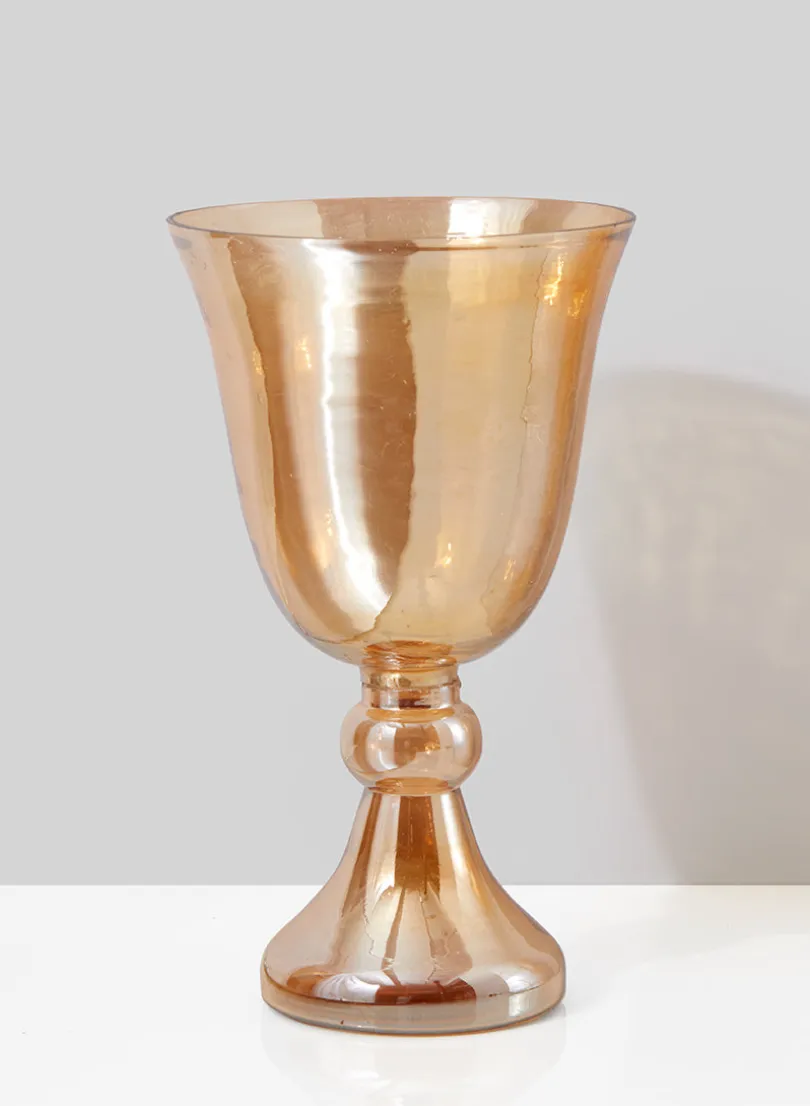 10in Tall Amber Luster Glass Pedestal Vase