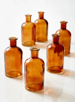 5.25in Tall Amber Medicine Bottle Glass Bud Vase, Set of 6