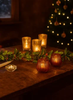 3in Tall Amber Onion Optic Glass Candleholder, Set of 4