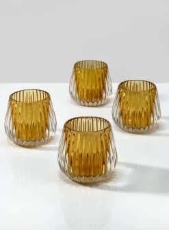 3in Tall Amber Onion Optic Glass Candleholder, Set of 4