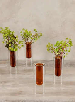 6.25in Tall Amber Pasteur Dual Tone Small Tube Glass Vase, Set of 4