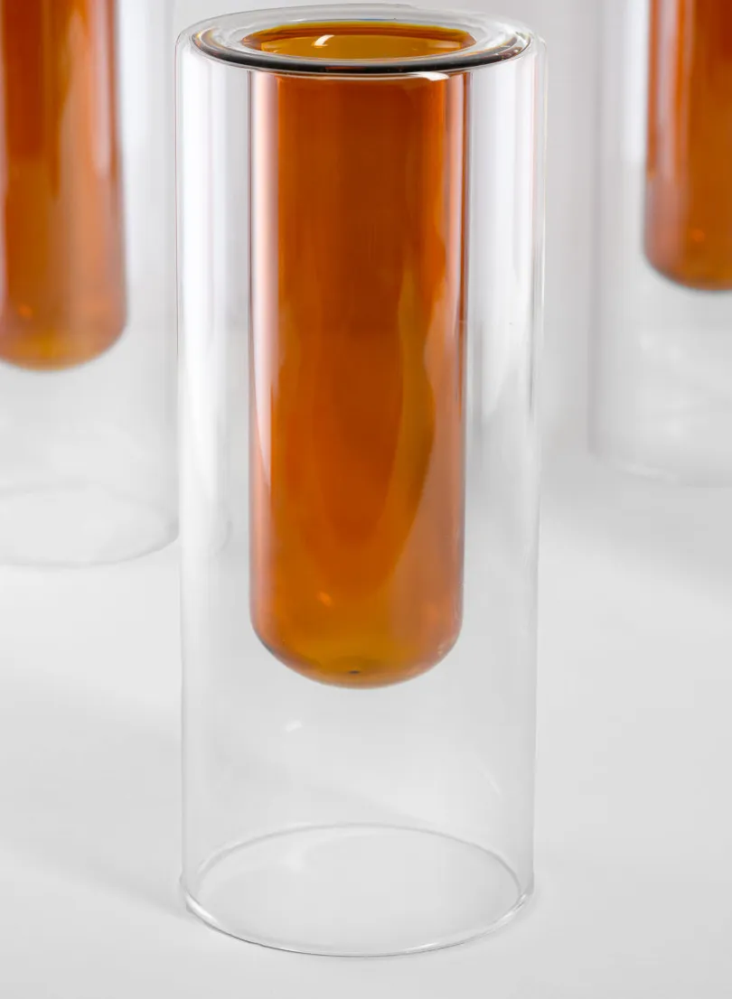 6.25in Tall Amber Pasteur Dual Tone Small Tube Glass Vase, Set of 4