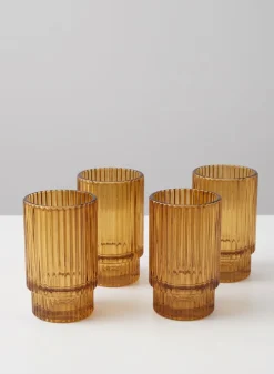 3.75in Tall Amber Pleated Glass Votive Holder, Set of 4