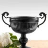 7in Tall Antique Black Lion Handle Iron Urn