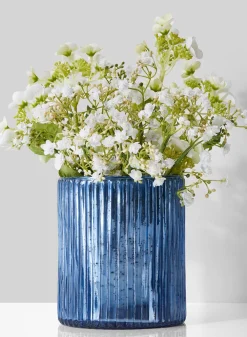 6in Tall Antique Blue Ripple Glass Vase
