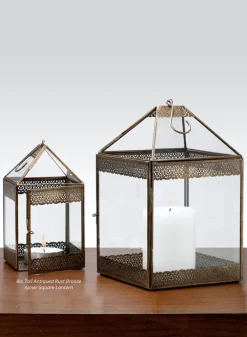 8in Tall Antiqued Rust Bronze Ajmer Square Lantern