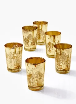 3.5in Tall Antique Light Gold Tapered Glass Votive Holder, Set of 6