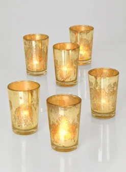3.5in Tall Antique Light Gold Tapered Glass Votive Holder, Set of 6